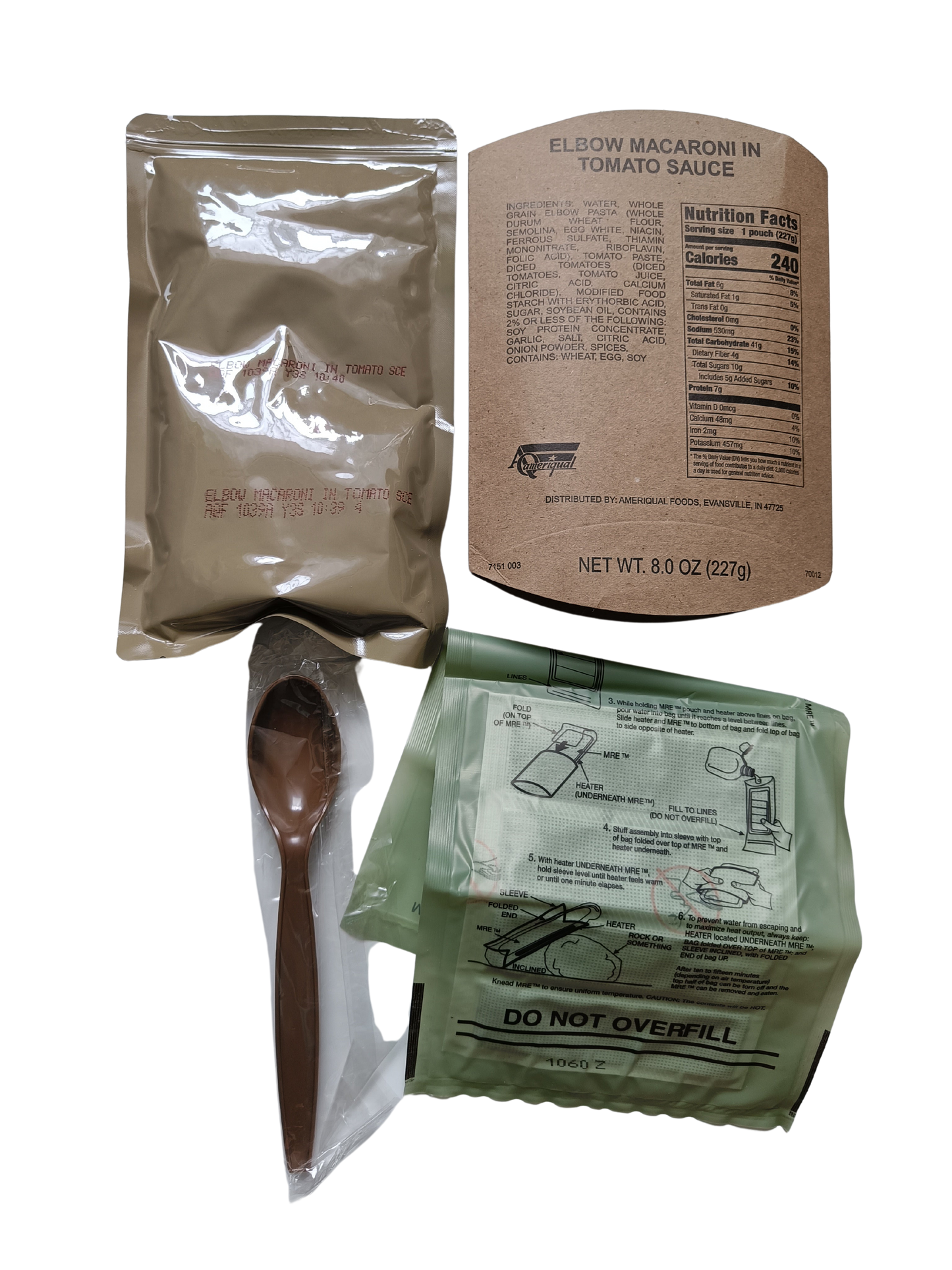 US MRE hlavní jídlo+lžíce+chemický ohřívač - jídlo s názvem Elbow macaroni