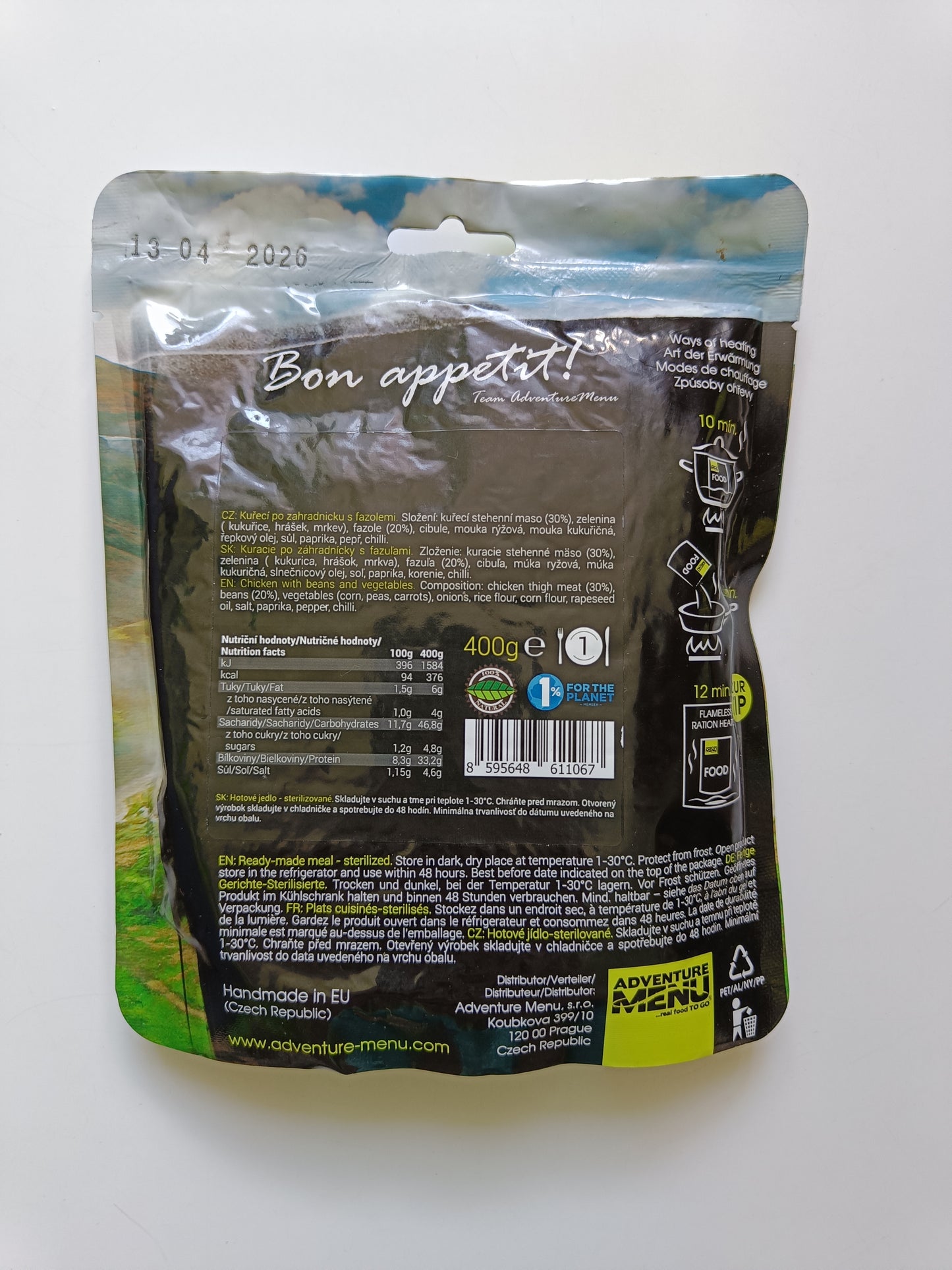 Adventure Menu Kuře po zahradnicku s fazolemi (hotová strava) 400g BEZ LEPKU - zadní strana