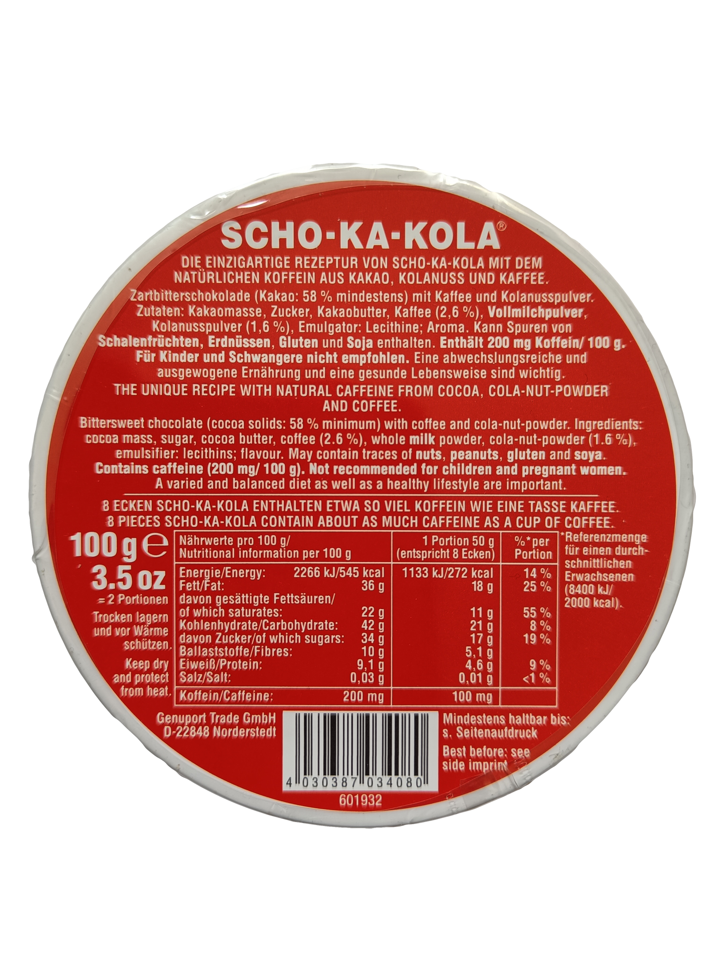 Scho-Ka-Kola hořká varianta ze zadní strany