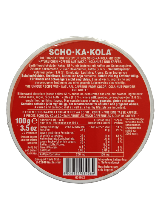 Scho-Ka-Kola hořká varianta ze zadní strany