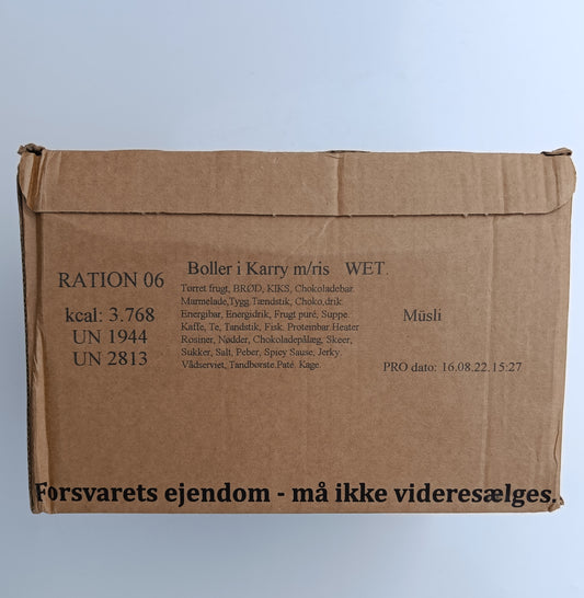 Krabice dánského MRE, přední strana, menu 6