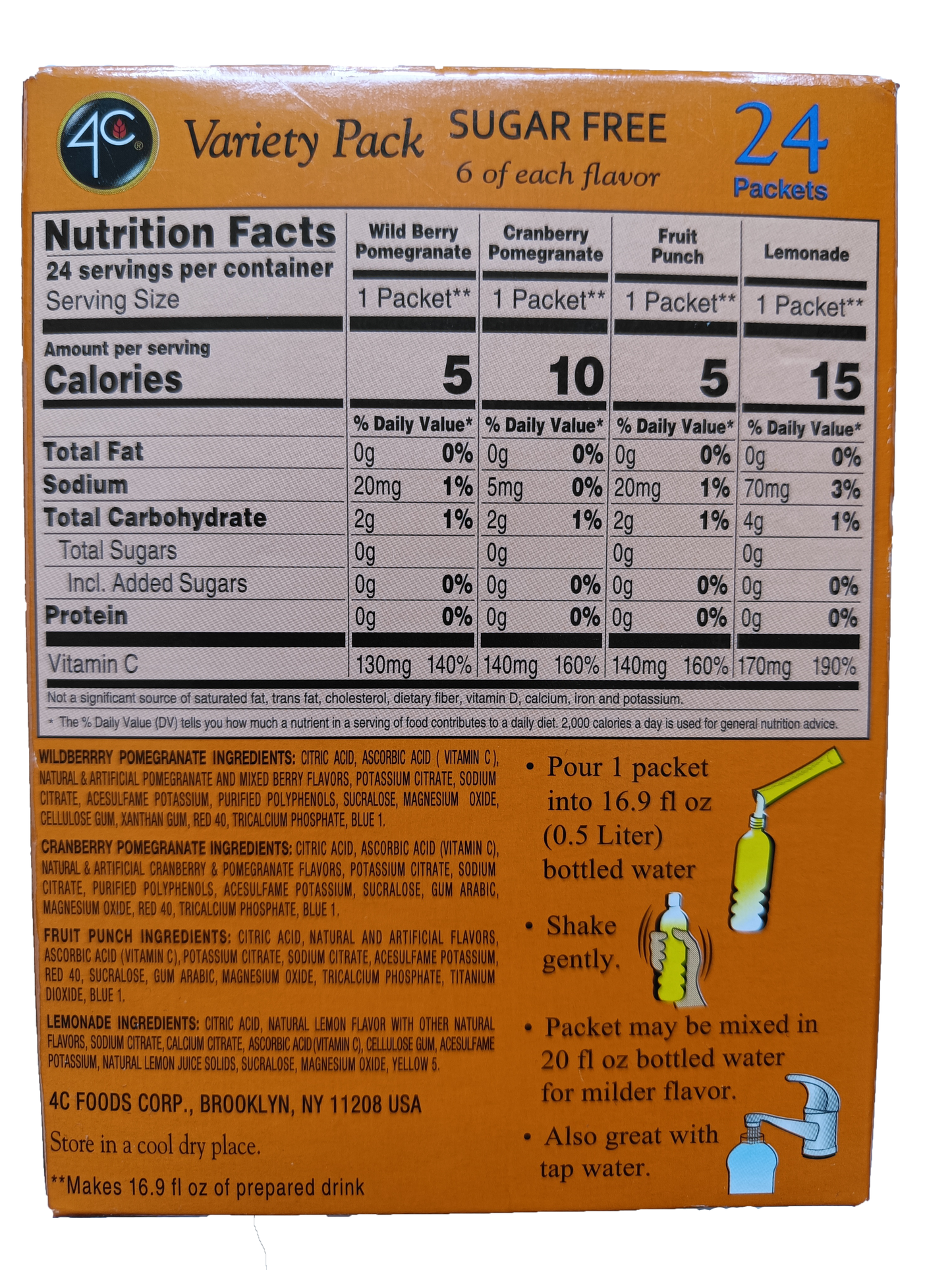 4C Stix Variety Pack zadni strana s nutricnimi udaji 