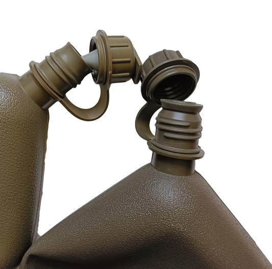 US polní láhev na vodu 2QT (collapsible) originál nová - dvě varianty. Jedna pro pití z plynové masky, druhá klasická