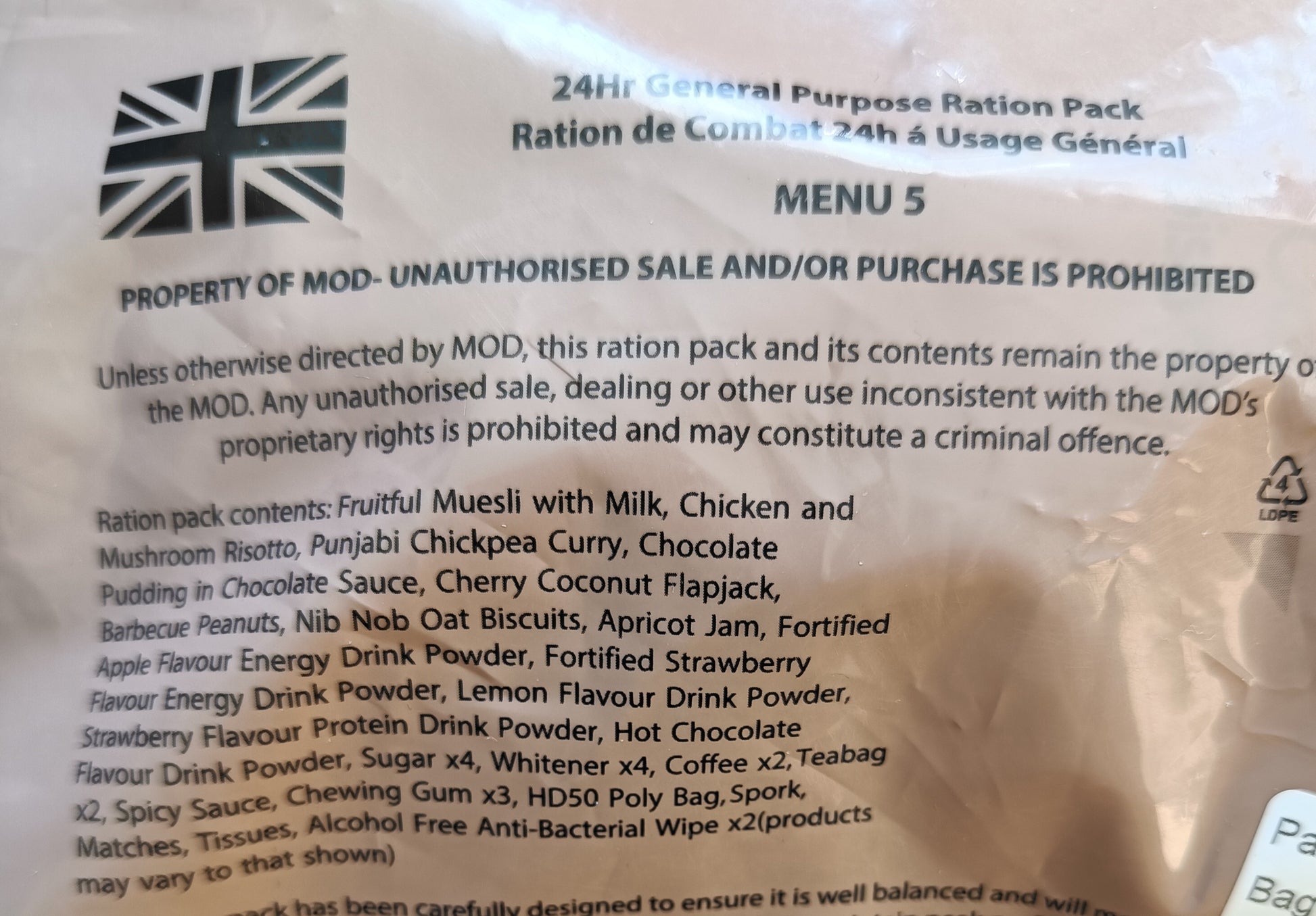 Britské MRE menu 5