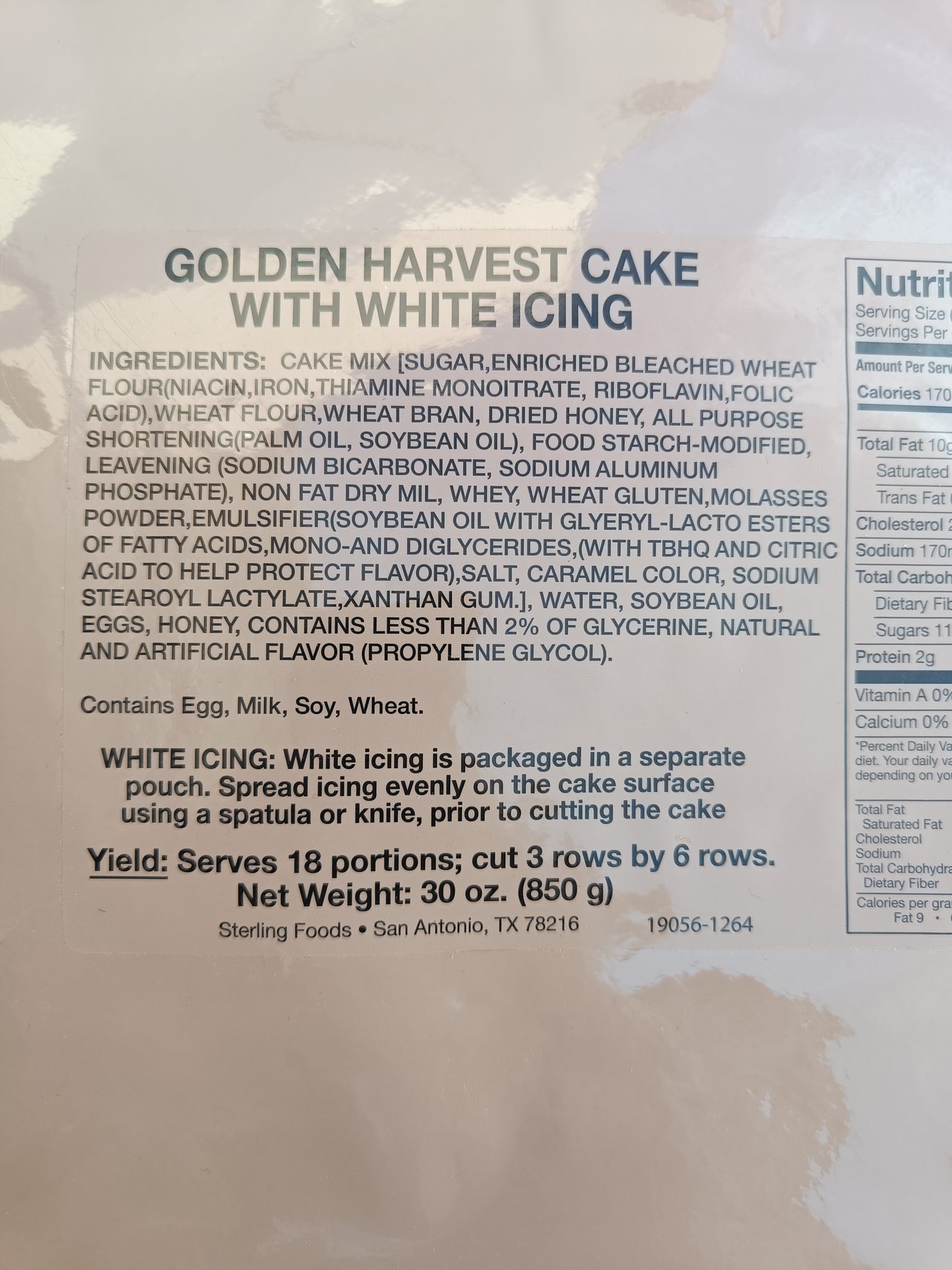 Štítek balení US Koláčů velké - Golden harvest cake with white icing