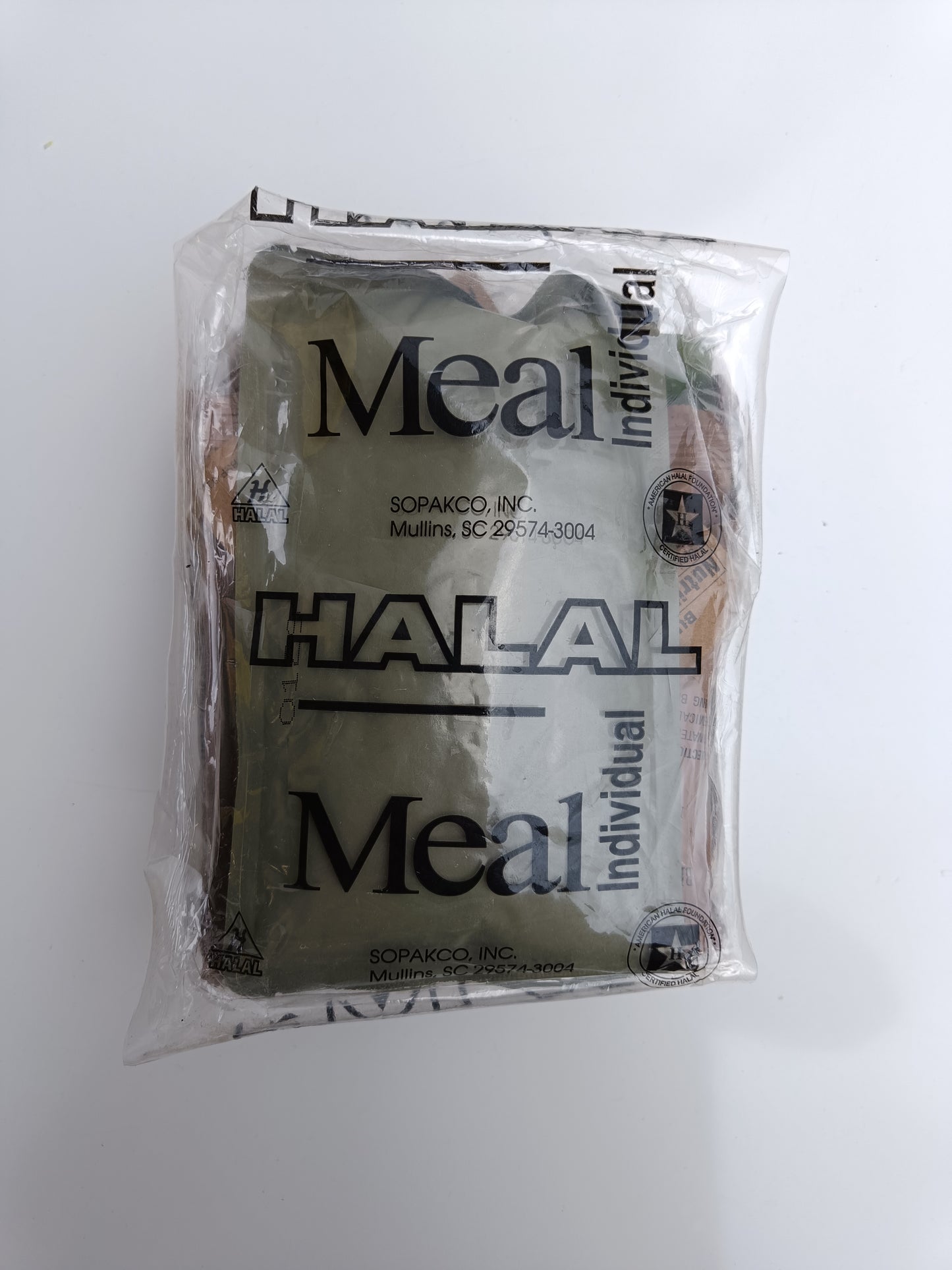 Zadní strana balení US MRE Halal