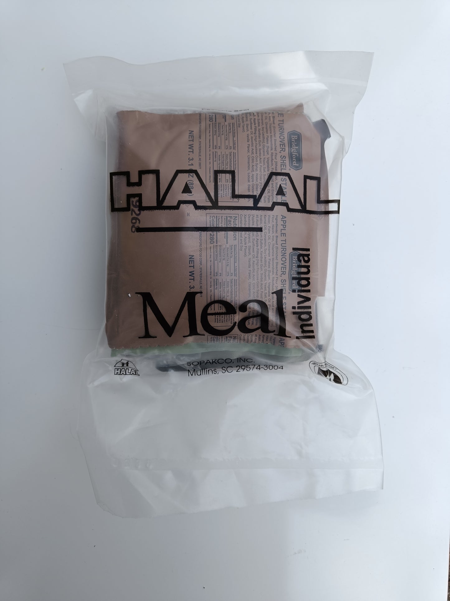 Zadní strana balení US MRE Halal